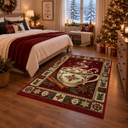 Hot Cocoa Mug Christmas area rug in a bedroom with festive decor