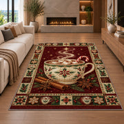 Hot Cocoa Mug Christmas area rug in a living room with a fireplace