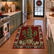 Christmas Cactus with Gifts Christmas area rug in a holiday kitchen