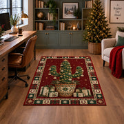 Christmas Cactus with Gifts Christmas area rug in a home office with a Christmas tree