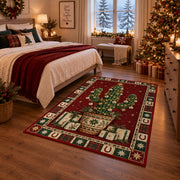 Christmas Cactus with Gifts Christmas area rug in a bedroom with festive decor