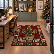 Christmas Cactus with Gifts Christmas area rug in a home office beside a desk