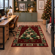 Yarn Ball Christmas Tree Christmas area rug in a home office beside a desk