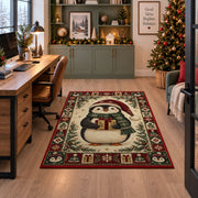 Penguin with Gift Christmas area rug in a home office beside a desk