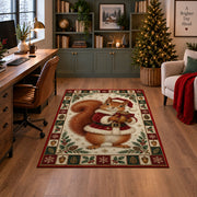 Squirrel in Santa Coat Christmas area rug in a home office with a Christmas tree