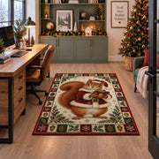 Squirrel in Santa Coat Christmas area rug in a home office beside a desk