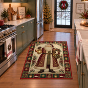 Vintage Santa with Lantern Christmas area rug in a holiday kitchen