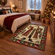 Vintage Santa with Lantern Christmas area rug in a bedroom with festive decor
