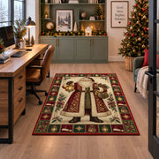 Vintage Santa with Lantern Christmas area rug in a home office beside a desk