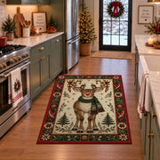 Red Nose Reindeer in Scarf Christmas area rug in a holiday kitchen