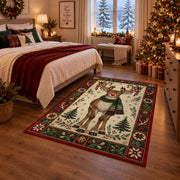 Red Nose Reindeer in Scarf Christmas area rug in a bedroom with festive decor