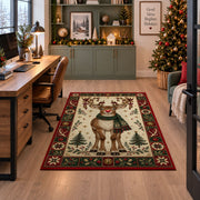 Red Nose Reindeer in Scarf Christmas area rug in a home office beside a desk