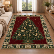 Celestial Christmas Tree Christmas area rug in a living room beside a sofa