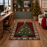 Celestial Christmas Tree Christmas area rug in a home office with a Christmas tree