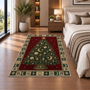 Celestial Christmas Tree Christmas area rug in a bedroom beside the bed