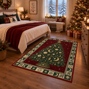 Celestial Christmas Tree Christmas area rug in a bedroom with festive decor