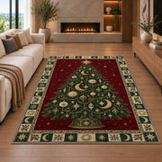 Celestial Christmas Tree Christmas area rug in a living room with a fireplace