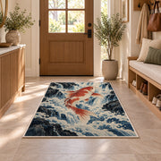 Koi Climbing Waterfall koi fish rug in an entryway