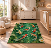 Koi Pond with Lily Pads koi fish rug in a nursery beside a crib