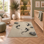 Zen Garden Koi koi fish rug in a nursery with a crib and armchair