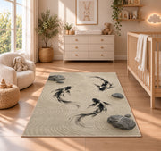 Zen Garden Koi koi fish rug in a nursery beside a crib
