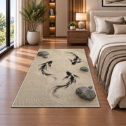 Zen Garden Koi koi fish rug in a bedroom beside the bed