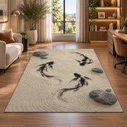 Zen Garden Koi koi fish rug in a home office beside a desk