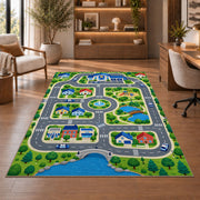 Police Station Town Road Map police rug in a study with an armchair and bookshelves