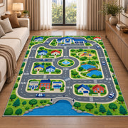 Police Station Town Road Map police rug in a living room beside a sofa