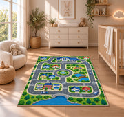 Police Station Town Road Map police rug in a nursery beside a crib