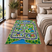 Police Station Town Road Map police rug in a bedroom beside the bed