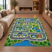 Police Station Town Road Map police rug in a living room with a fireplace