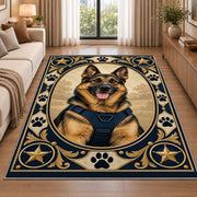 German Shepherd K9 Portrait police rug in a living room beside a sofa