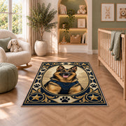 German Shepherd K9 Portrait police rug in a nursery with a crib and armchair