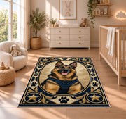 German Shepherd K9 Portrait police rug in a nursery beside a crib