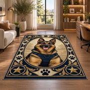 German Shepherd K9 Portrait police rug in a home office beside a desk