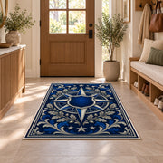 Blue Star Compass Shield police rug in an entryway
