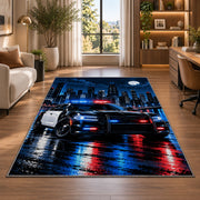 Patrol Car in Rainy Night City police rug in a home office beside a desk