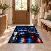 Patrol Car in Rainy Night City police rug in an entryway