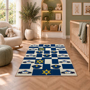 Police Icons Checkerboard police rug in a nursery with a crib and armchair