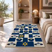 Police Icons Checkerboard police rug in a bedroom with an arched window