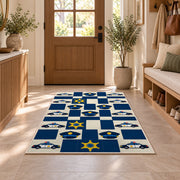 Police Icons Checkerboard police rug in an entryway