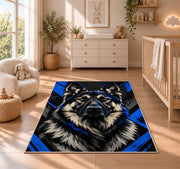 K9 Shepherd Graphic police rug in a nursery beside a crib