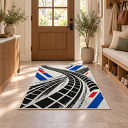 Tire Track Pattern police rug in an entryway