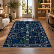 Night City Road Play Map police rug in a home office beside a desk