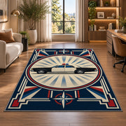 Vintage Patrol Car Sunburst police rug in a home office beside a desk