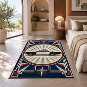 Vintage Patrol Car Sunburst police rug in a bedroom with an arched window