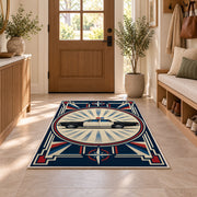 Vintage Patrol Car Sunburst police rug in an entryway
