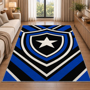 Blue Line Shield Star police rug in a living room beside a sofa