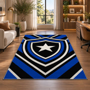 Blue Line Shield Star police rug in a home office beside a desk